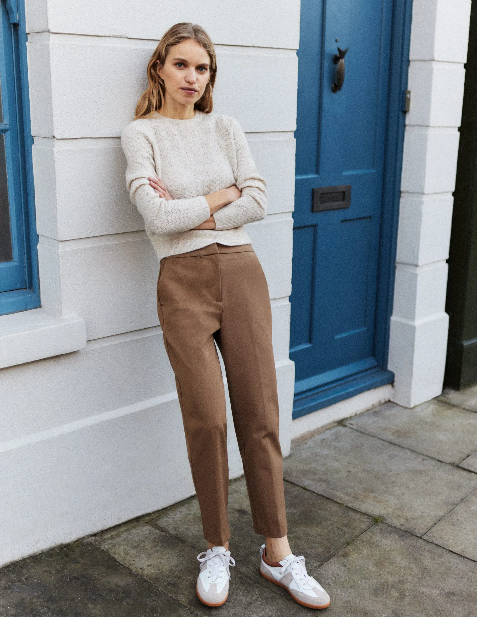 Bi-Stretch Tapered Trousers-Caramel Cream