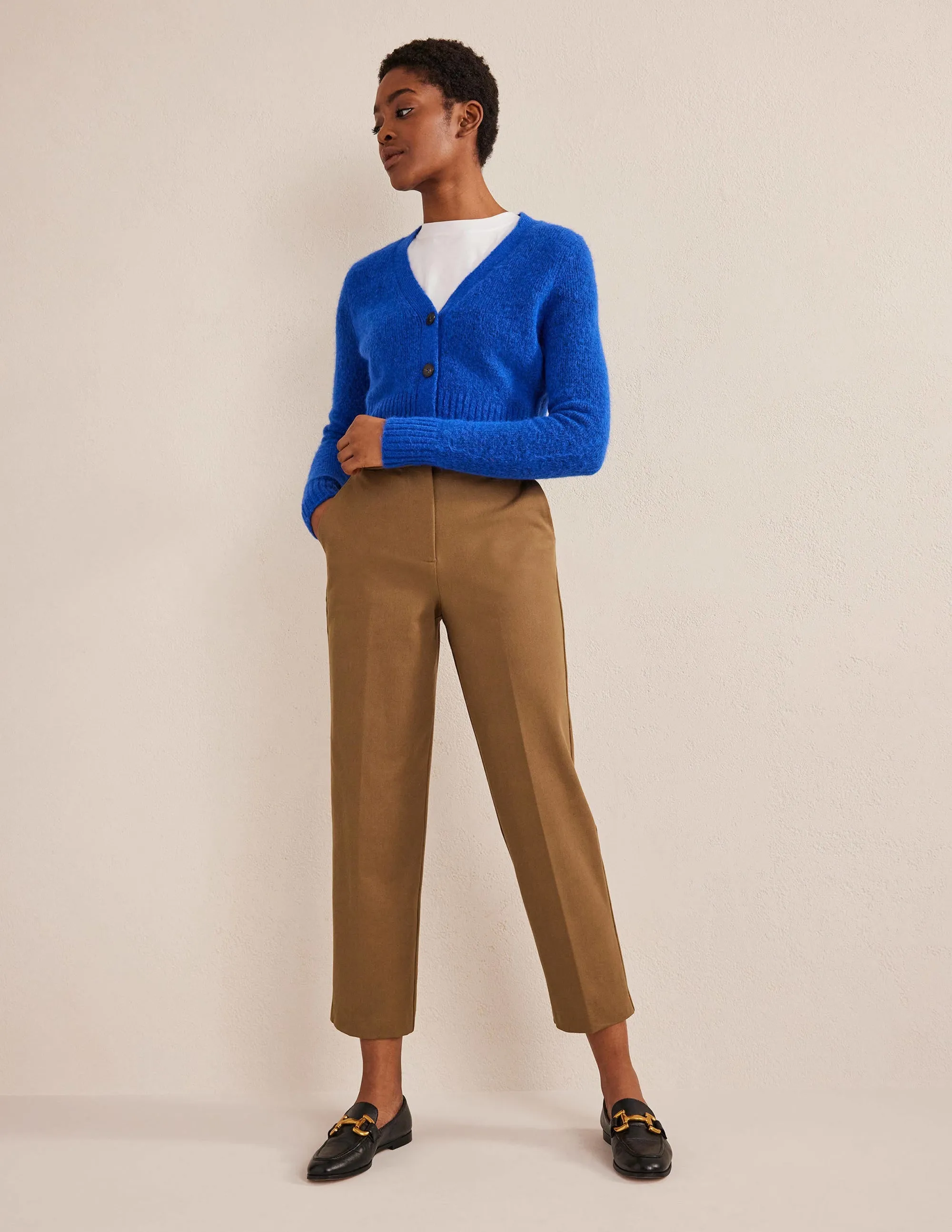 Bi-Stretch Tapered Trousers-Caramel Cream