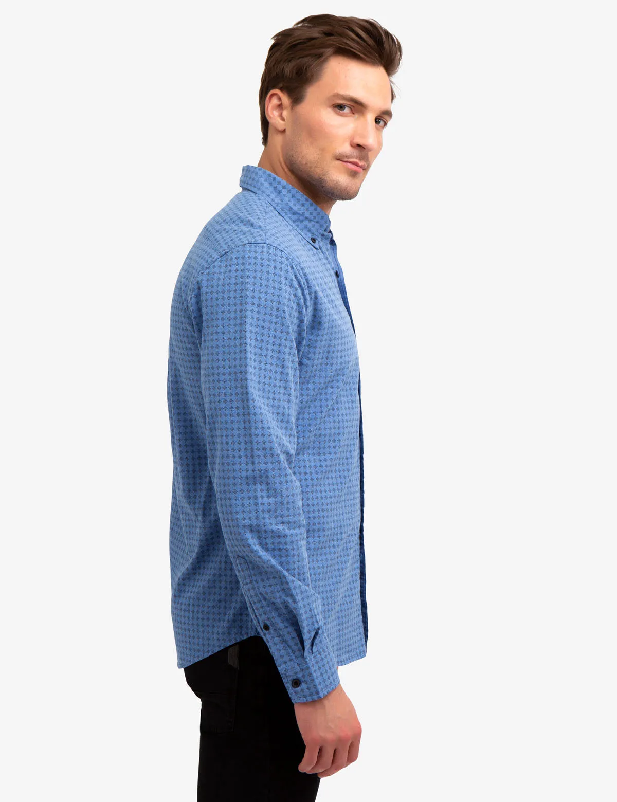 BLACK MALLET SLIM FIT DIAMOND PRINT SHIRT