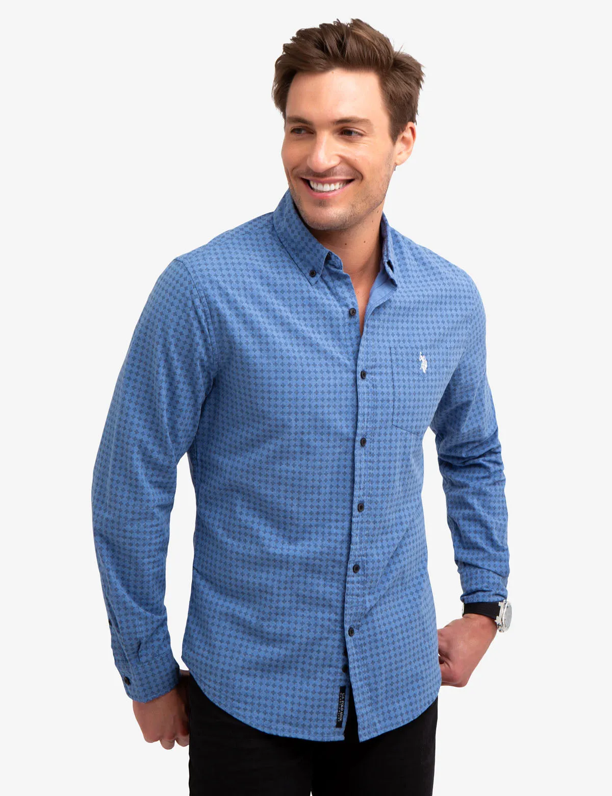BLACK MALLET SLIM FIT DIAMOND PRINT SHIRT
