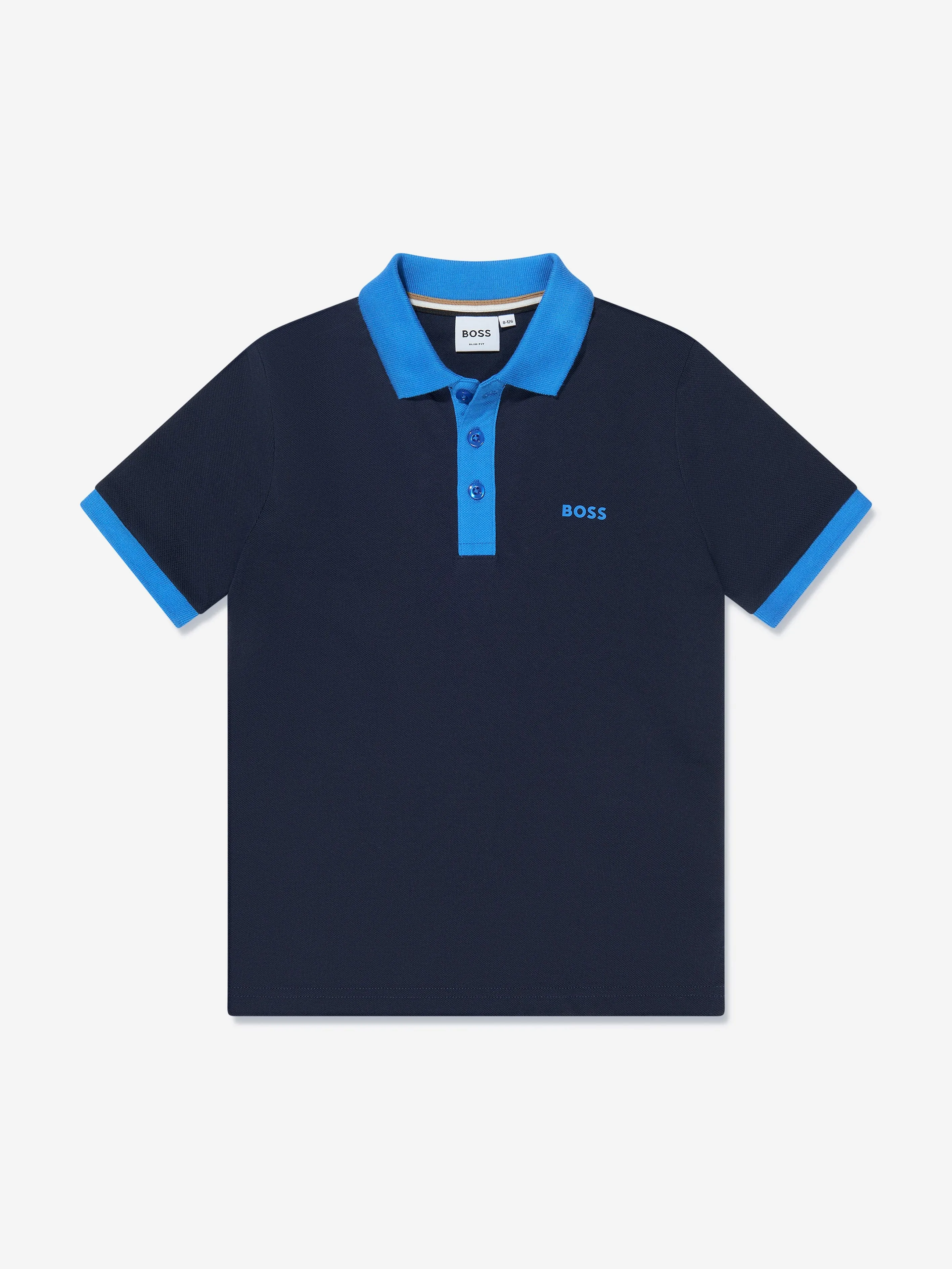 BOSS Boys Contrast Collar Polo Shirt in Navy