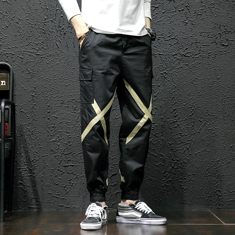 Criss Cross Knee Detail Streetwear Men Jogger Pants