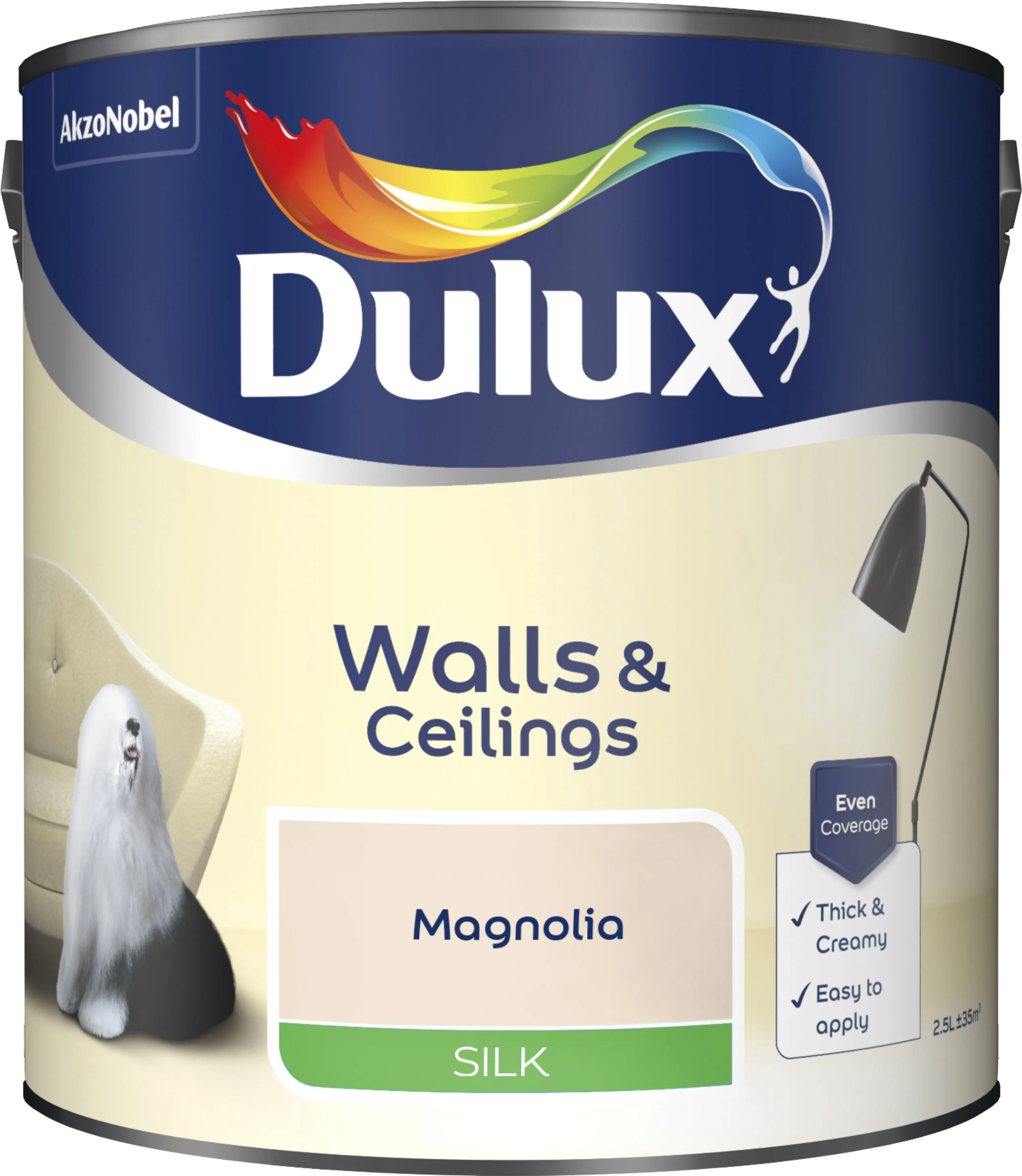 Dulux Silk Emulsion Paint For Walls And Ceilings - Magnolia 2.5L