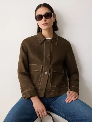Linen Cropped Utility Jacket | Brown