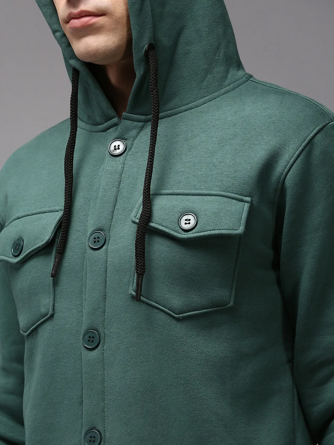 Men Green Hooded Cotton Sweatshirt