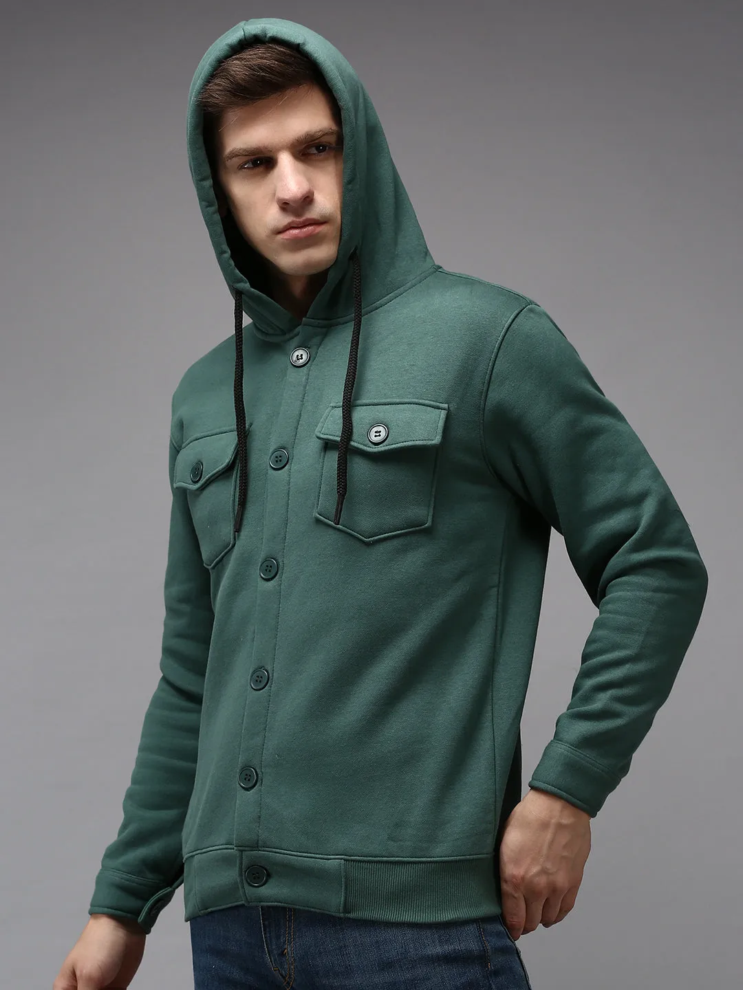 Men Green Hooded Cotton Sweatshirt