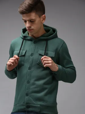 Men Green Hooded Cotton Sweatshirt