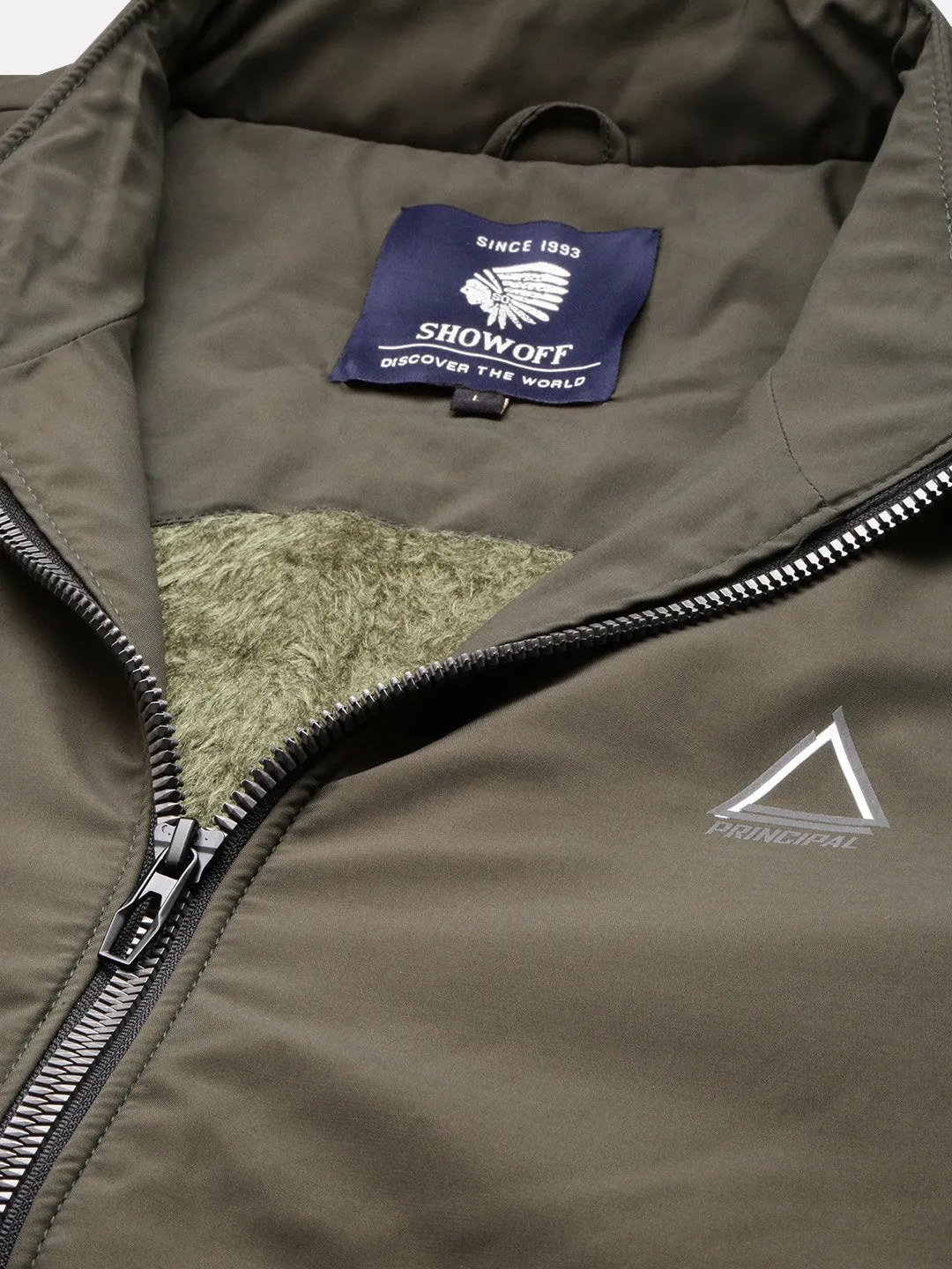 Men Mock Collar Solid Olive Casual Bomber Jacket