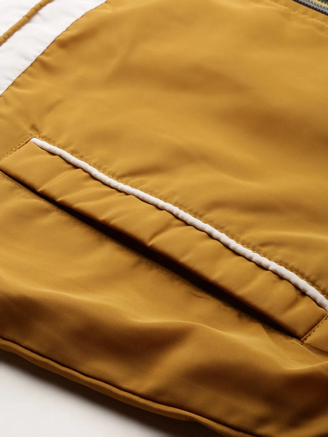 Men Mustard Colour blocked Mock Collar Bomber Jacket