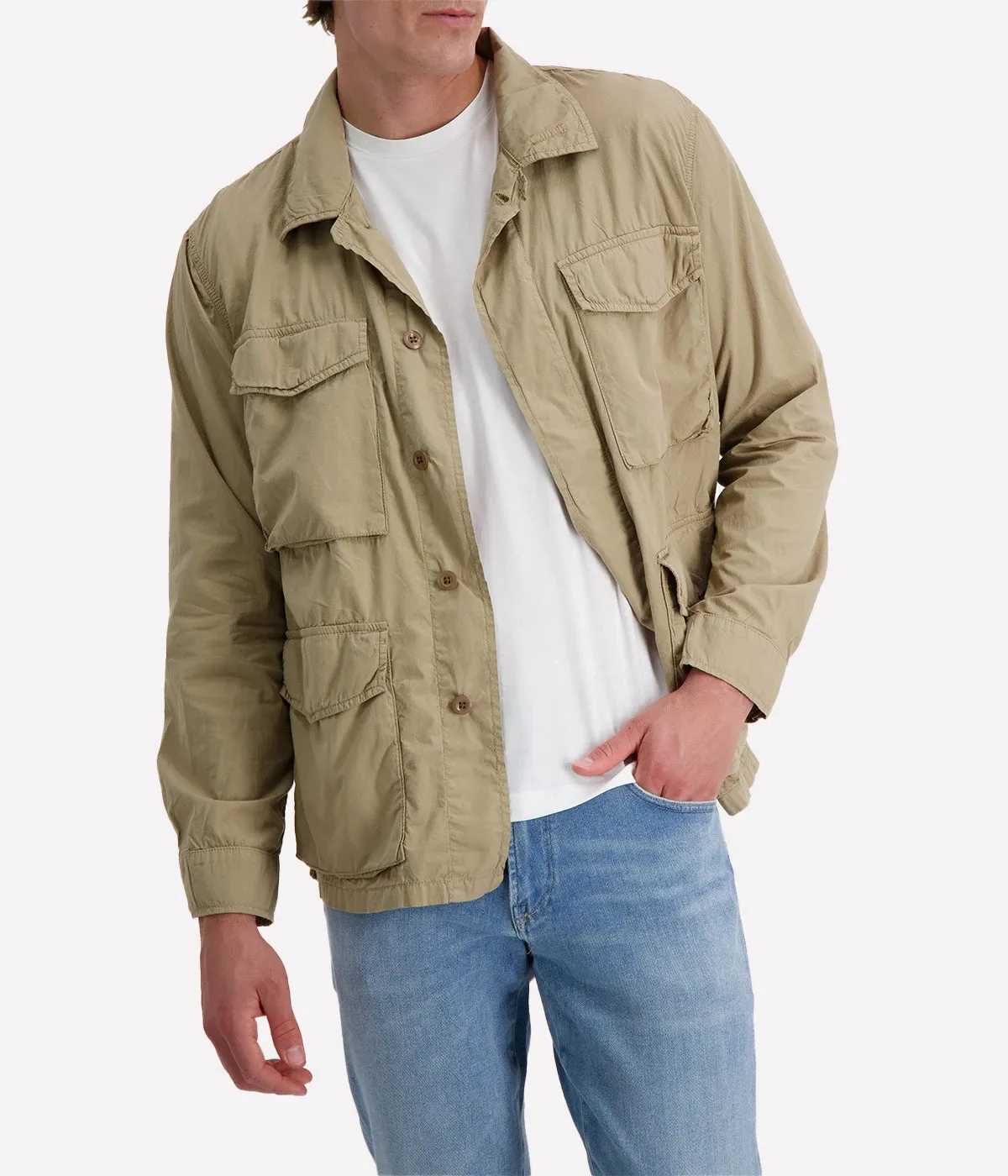 Men Woven Jacket in Khaki