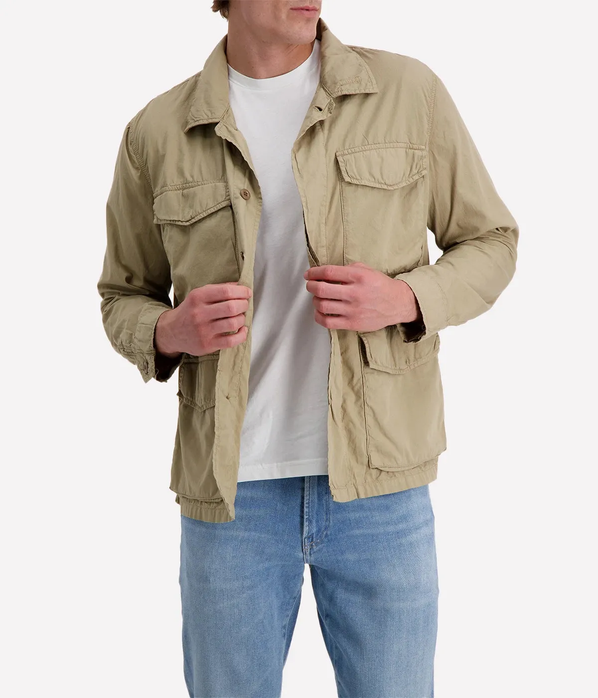 Men Woven Jacket in Khaki