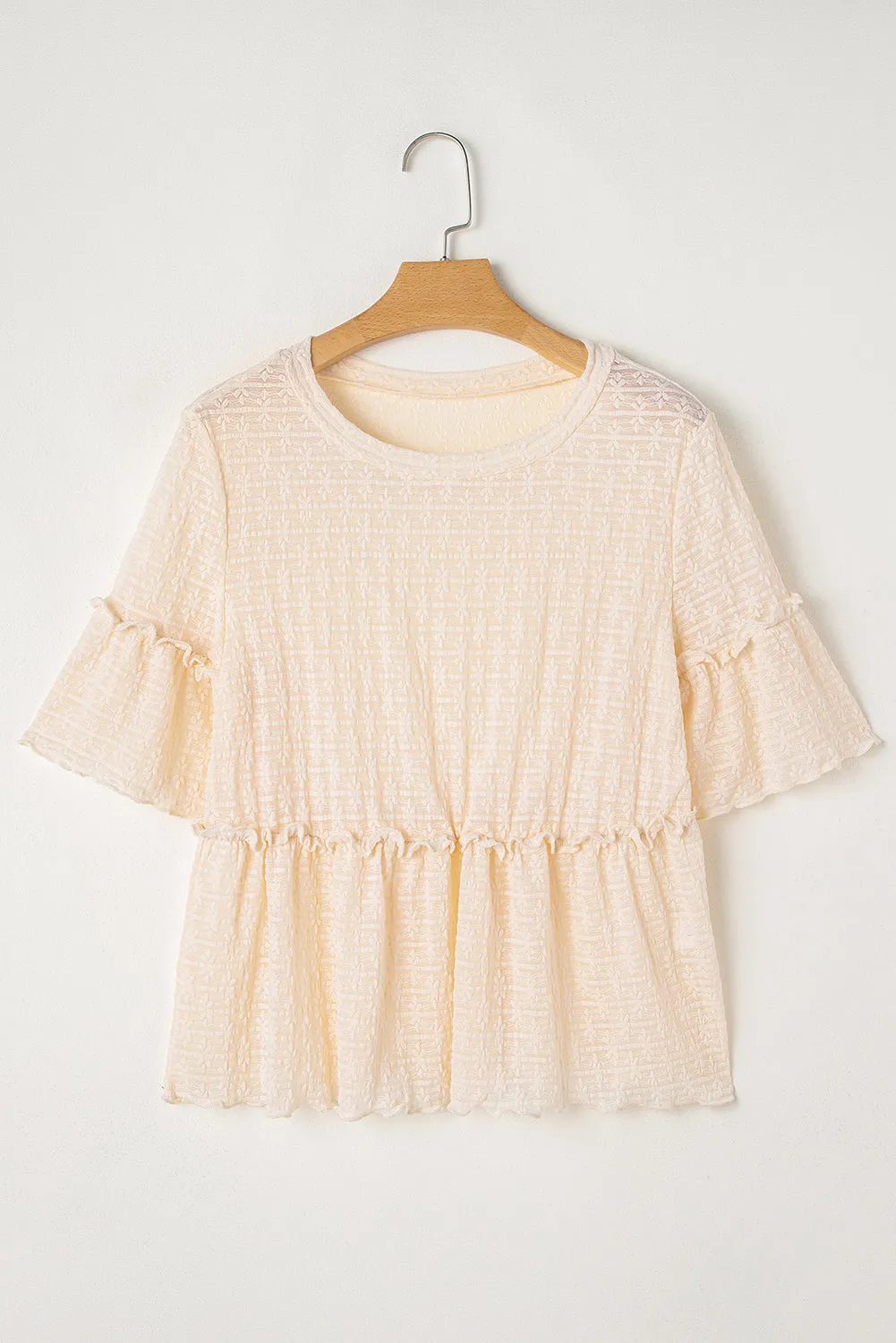 Neutral Lace Ruffle Blouse