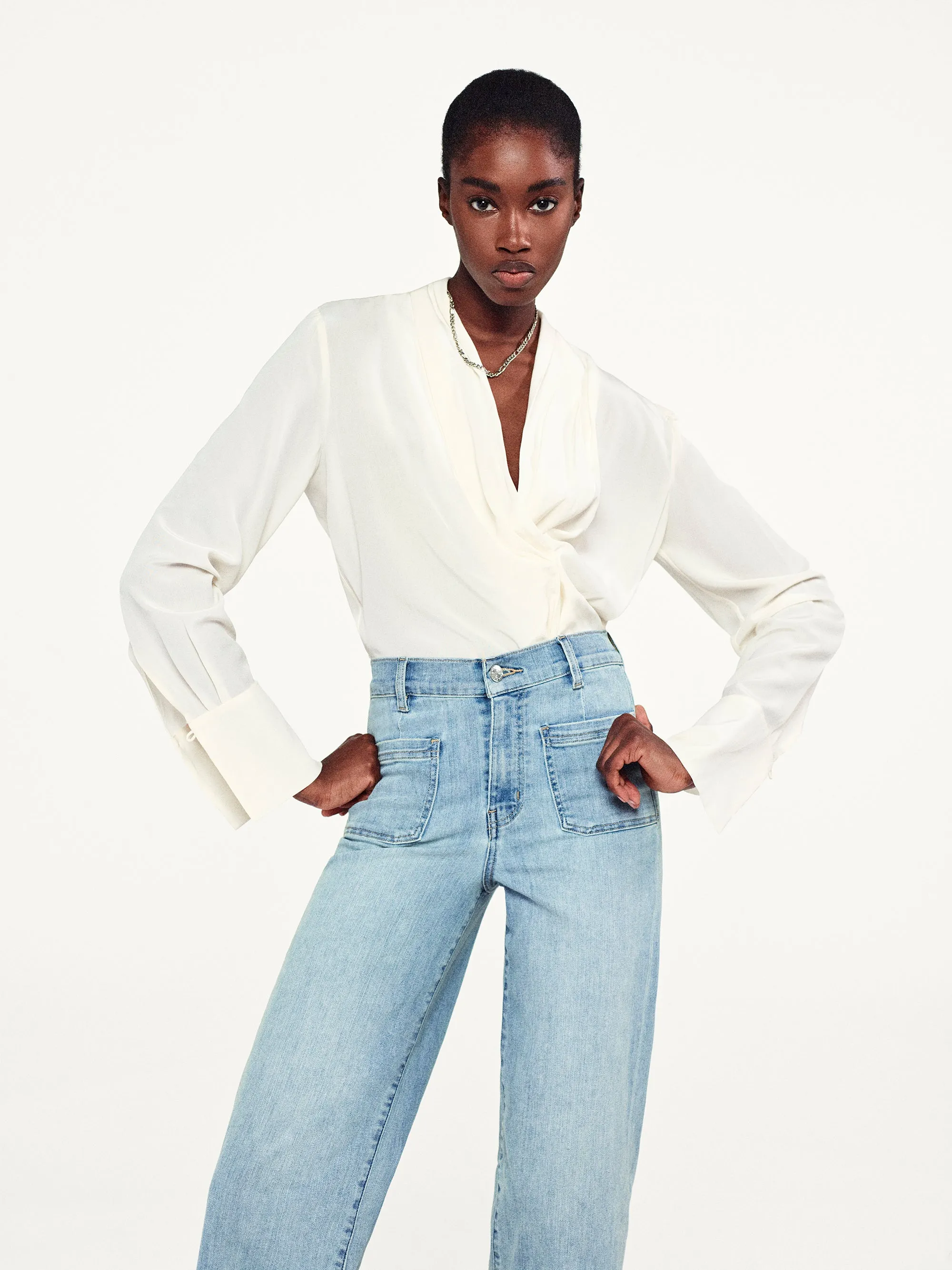 Shawl Collar Blouse -- Cream