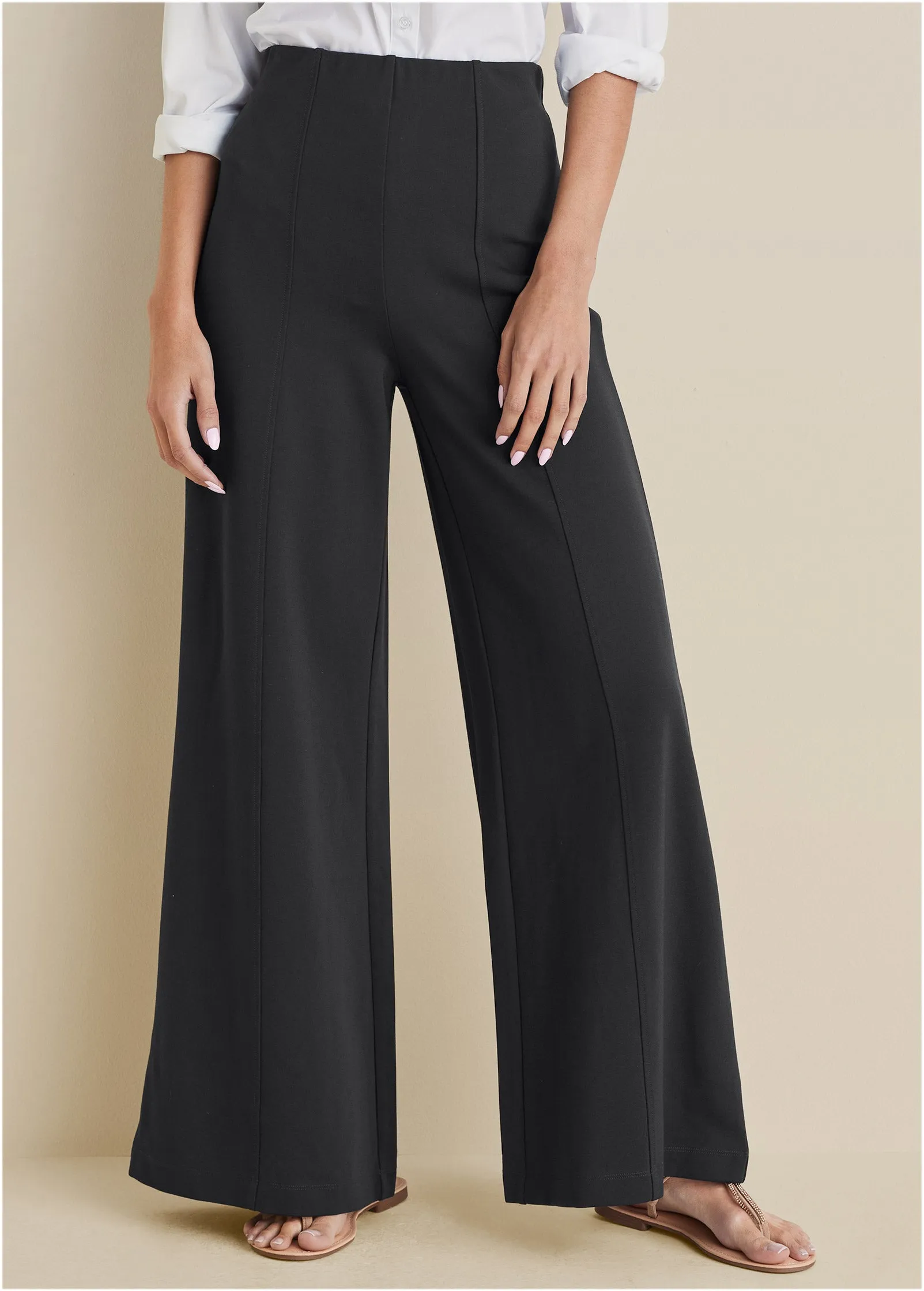Smoothing Ponte Wide-Leg Pants - Black
