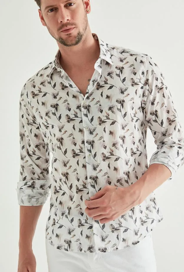 Twn Slim Fit Grey Printed Shirt