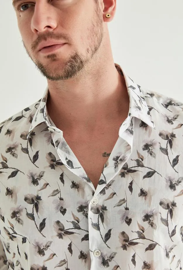 Twn Slim Fit Grey Printed Shirt