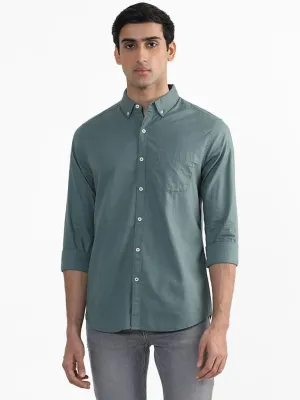 WES Casuals Light Olive Green Cotton Slim-Fit Shirt